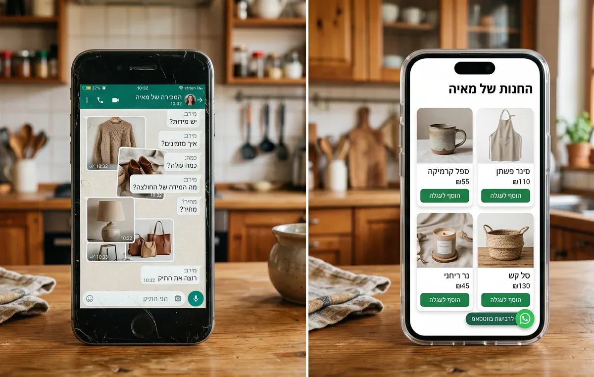השוואה בין ניהול הזמנות בצ'אט ידני לחנות דיגיטלית מסודרת עם קטלוג ועגלת קניות